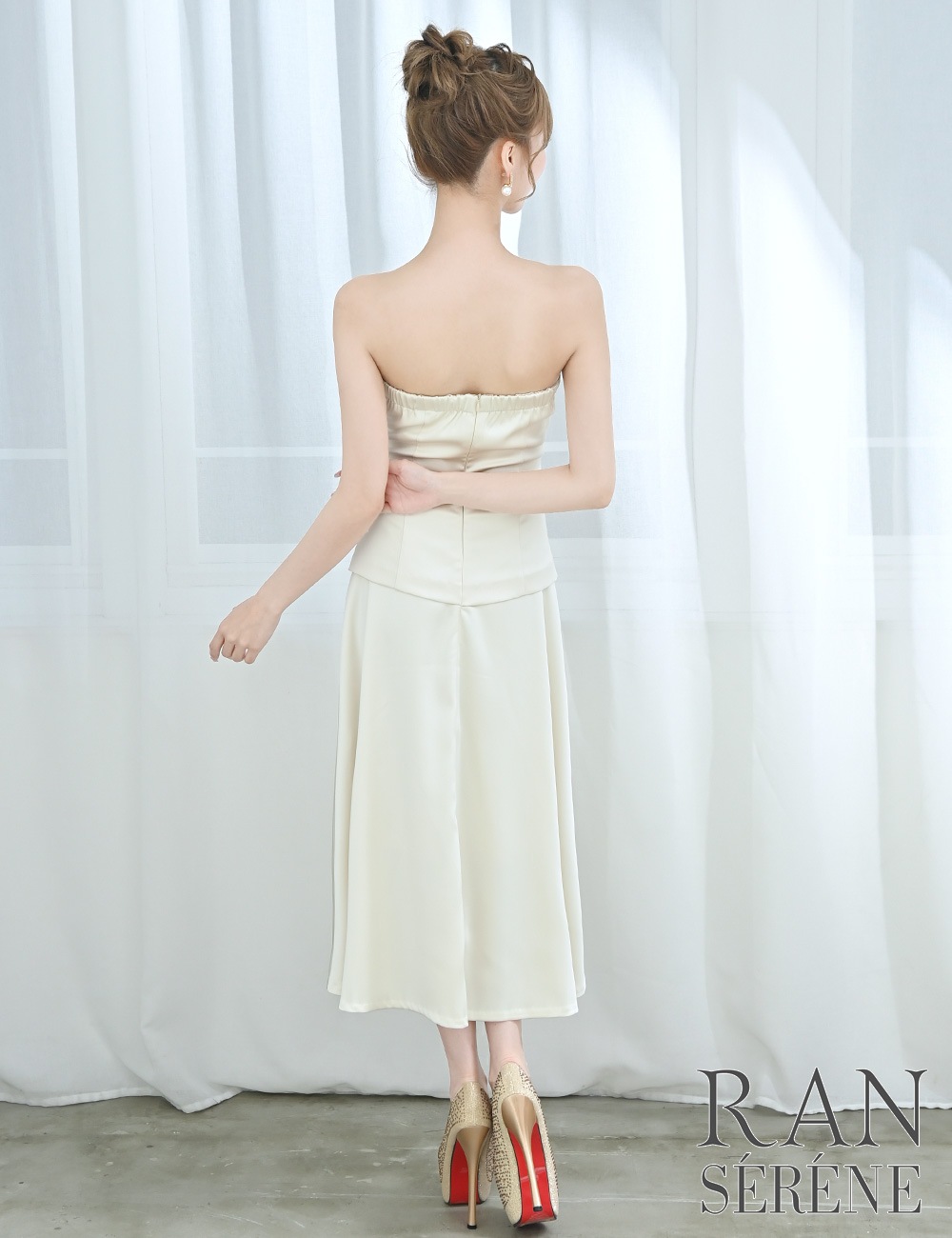 [即納][instock]【RAN SERENE】丈長/ドレス/ワンピース/アイボリー/ホワイト/ベア/フレア/サテン