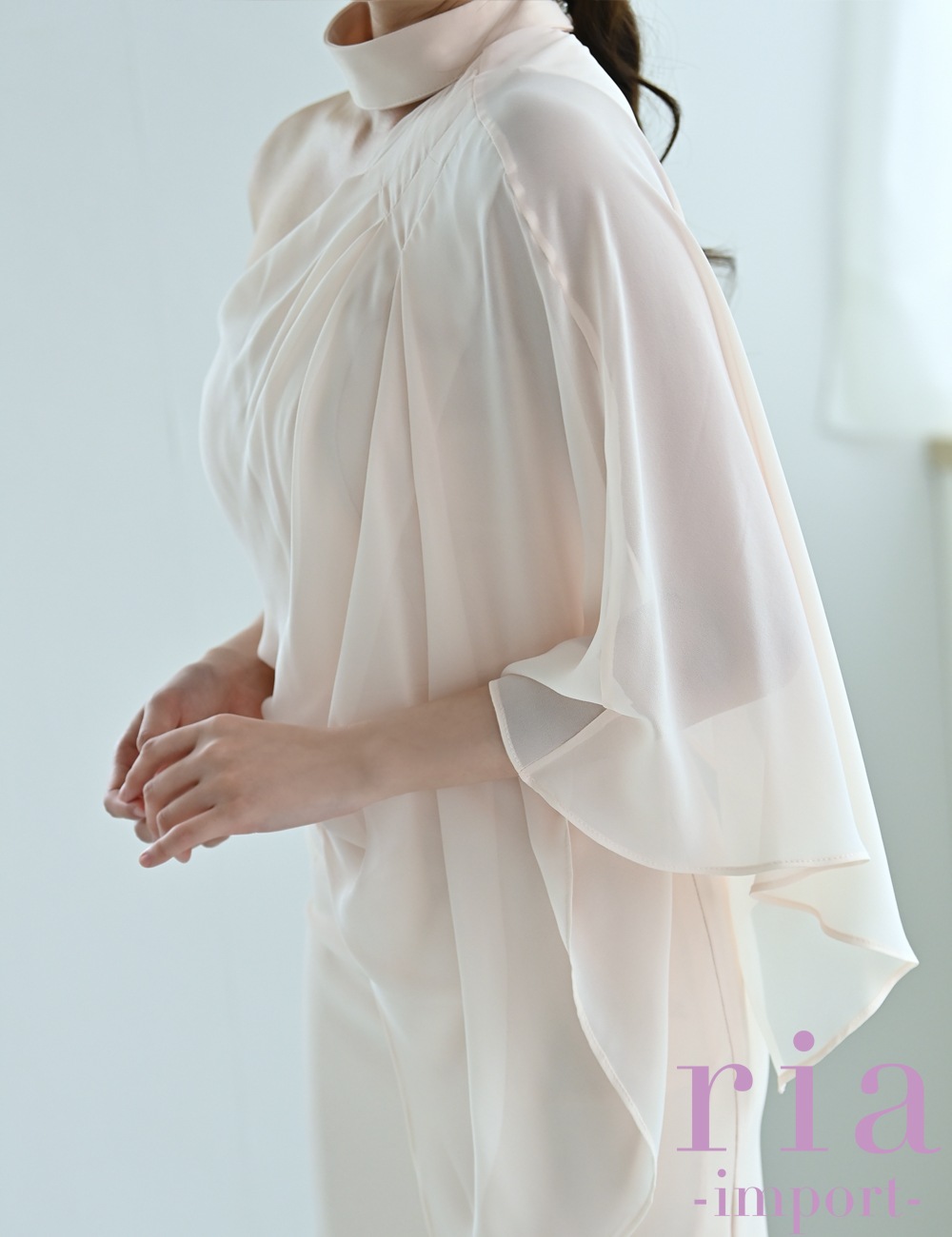 【ria】丈長/ドレス/ワンピース/タイト/チョーカー風/ワンショル/ピンク/ベージュ