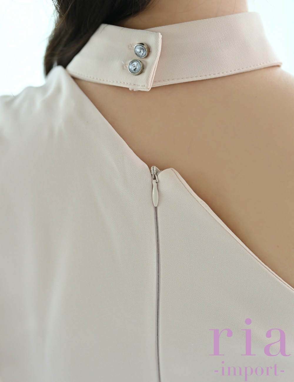 【ria】丈長/ドレス/ワンピース/タイト/チョーカー風/ワンショル/ピンク/ベージュ