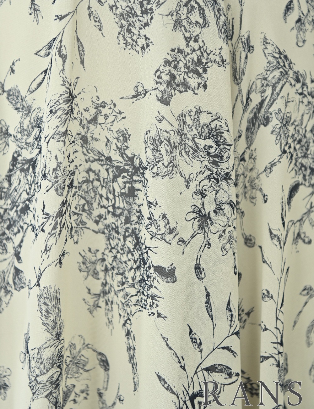 [Mのみ即納][instock]【RANS】ロング/ドレス/ワンピース/ベージュ/ベア/フレア/サイドカットアウト/柄/ボタニカル