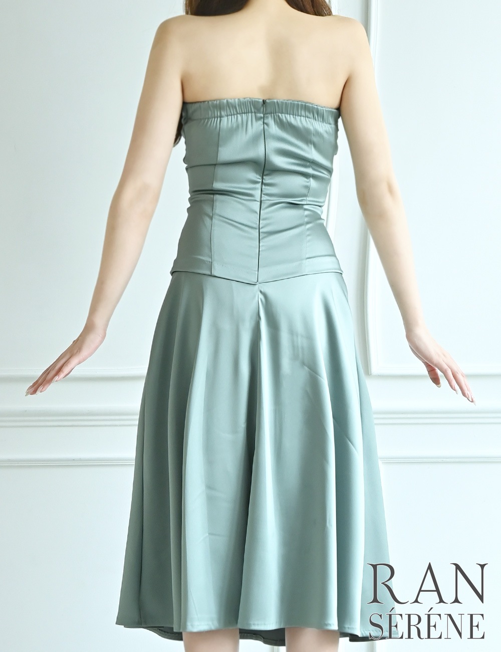 [即納][instock]【RAN SERENE】丈長/ドレス/ワンピース/ミント/グリーン/ベア/フレア/サテン