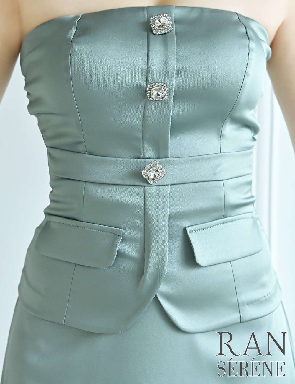 [即納][instock]【RAN SERENE】丈長/ドレス/ワンピース/ミント/グリーン/ベア/フレア/サテン