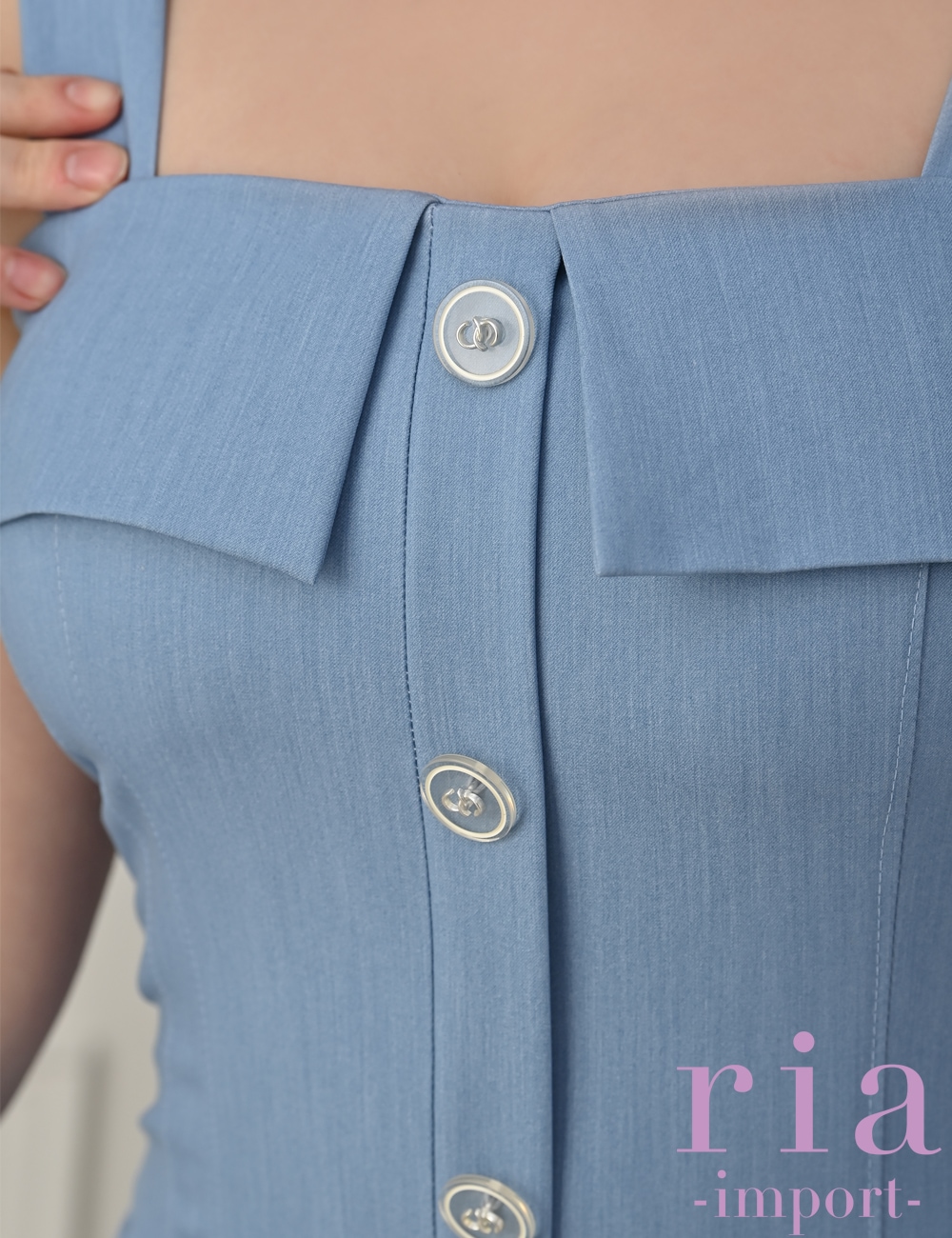 ria】丈長/ドレス/タイト/ワンピース/ブルー/ボタン/スリット | SHAPE