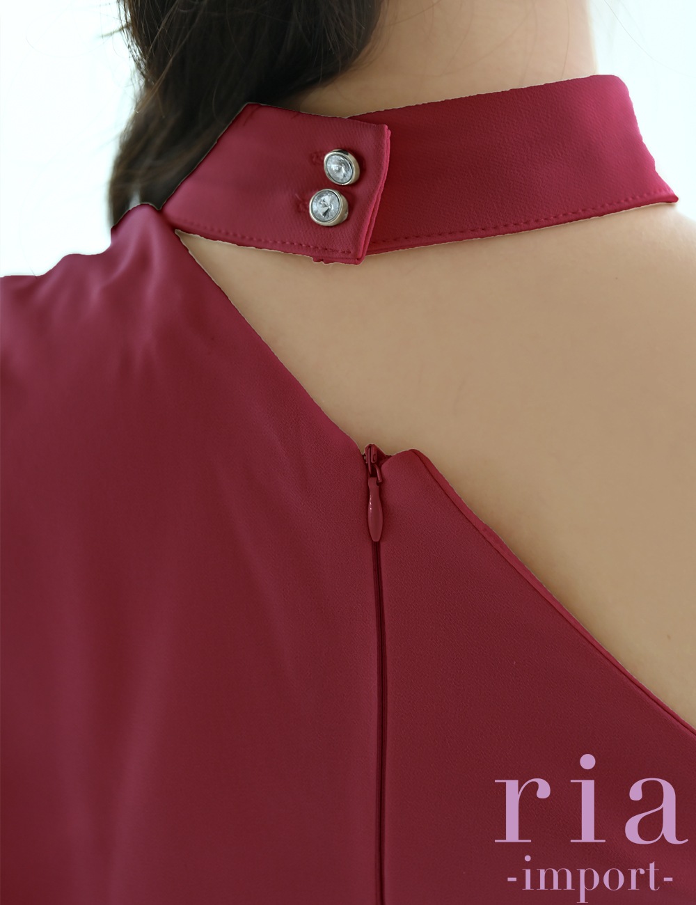 【ria】丈長/ドレス/ワンピース/タイト/チョーカー風/ワンショル/レッド