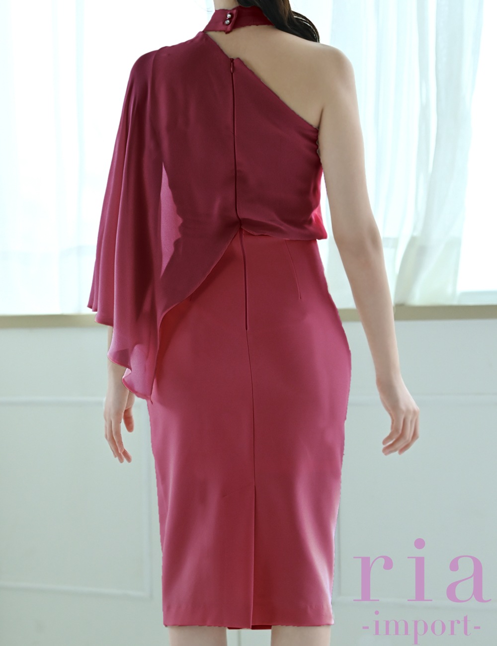 【ria】丈長/ドレス/ワンピース/タイト/チョーカー風/ワンショル/レッド