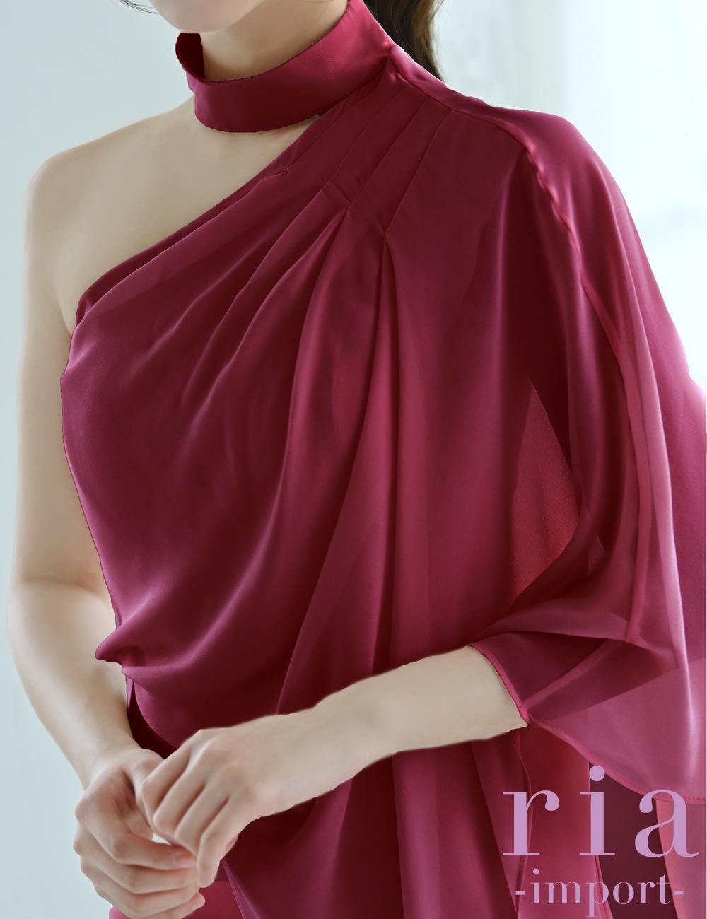 【ria】丈長/ドレス/ワンピース/タイト/チョーカー風/ワンショル/レッド