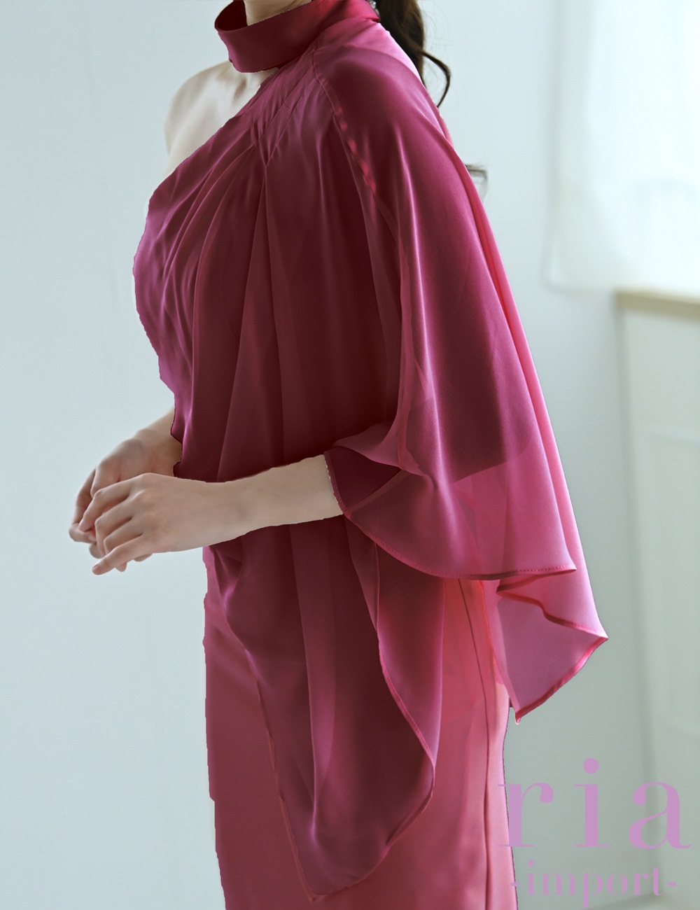 【ria】丈長/ドレス/ワンピース/タイト/チョーカー風/ワンショル/レッド