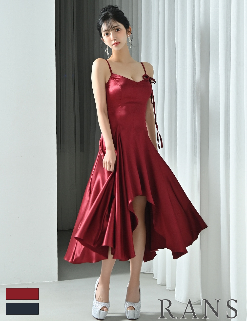 Sのみ即納][instock]【RANS】丈長/ドレス/ワンピース/レッド/キャミ