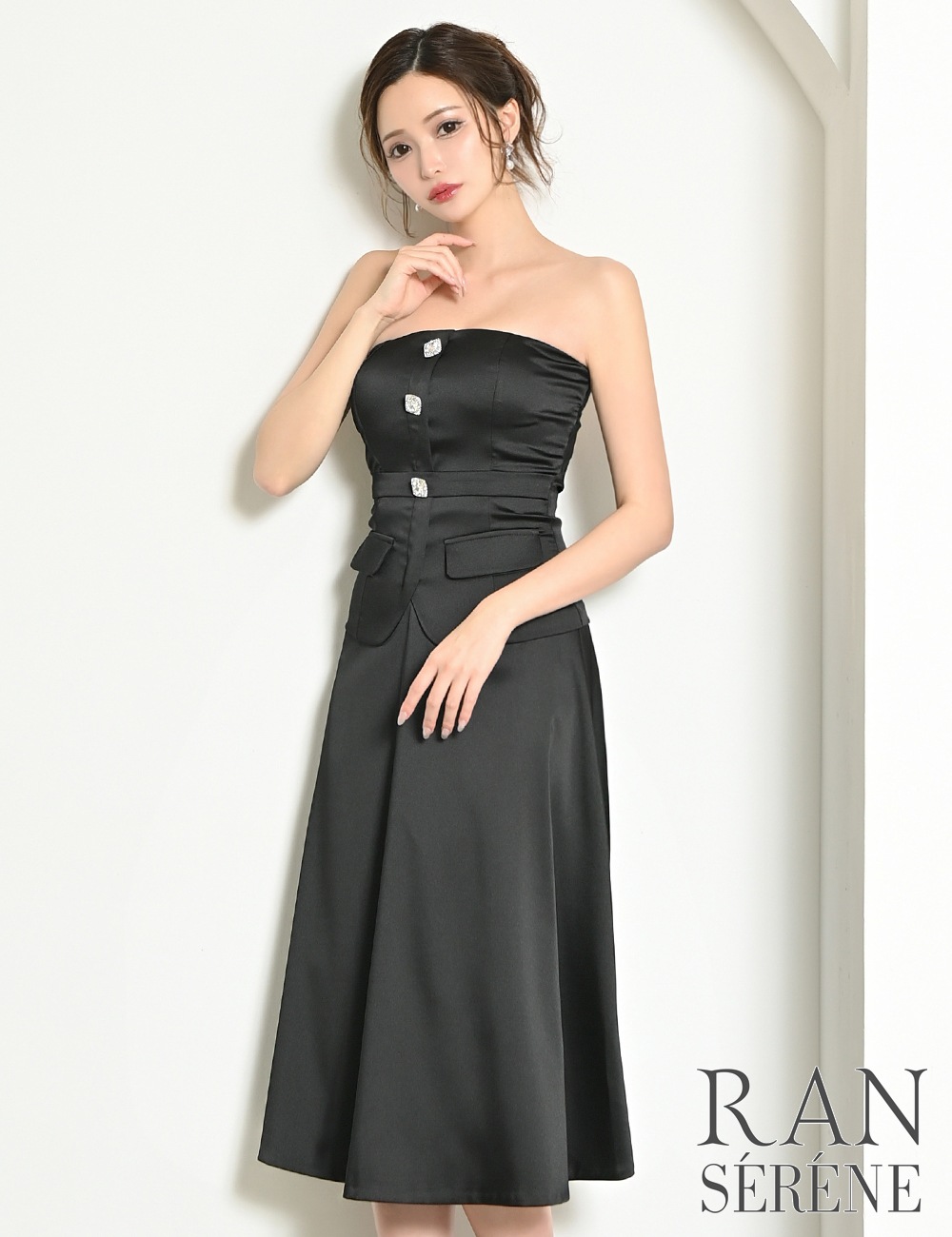 [即納][instock]【RAN SERENE】丈長/ドレス/ワンピース/ブラック/ベア/フレア/サテン