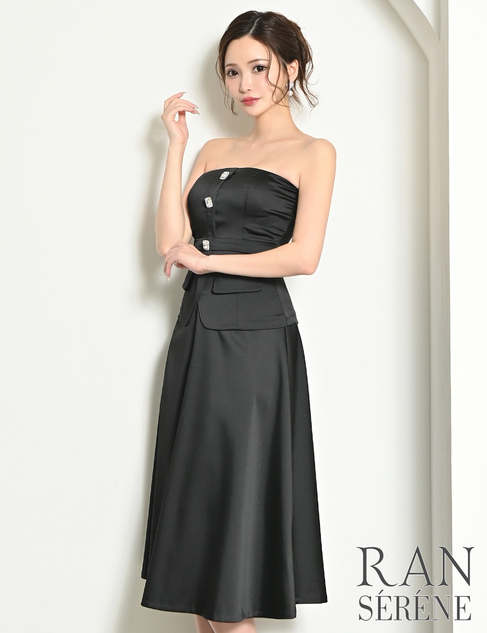 [即納][instock]【RAN SERENE】丈長/ドレス/ワンピース/ブラック/ベア/フレア/サテン