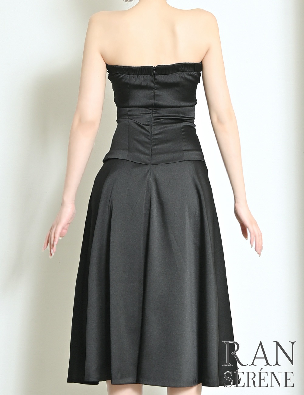 [即納][instock]【RAN SERENE】丈長/ドレス/ワンピース/ブラック/ベア/フレア/サテン
