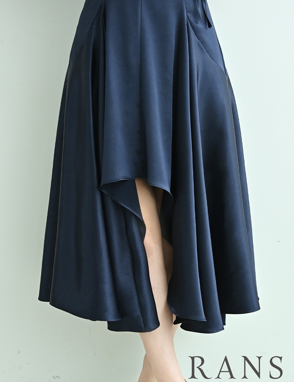 [即納][instock]【RANS】丈長/ドレス/ワンピース/ネイビー/キャミ/フレア/サテン/リボン