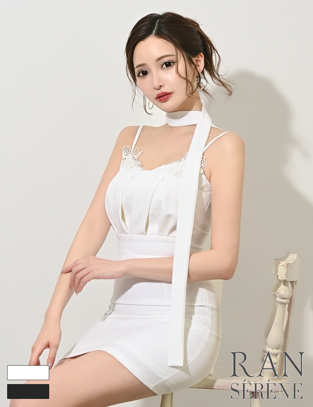 [即納][instock]【RAN SERENE】ミニ/ドレス/ワンピース/ホワイト/キャミ/タイト/レース/リボン