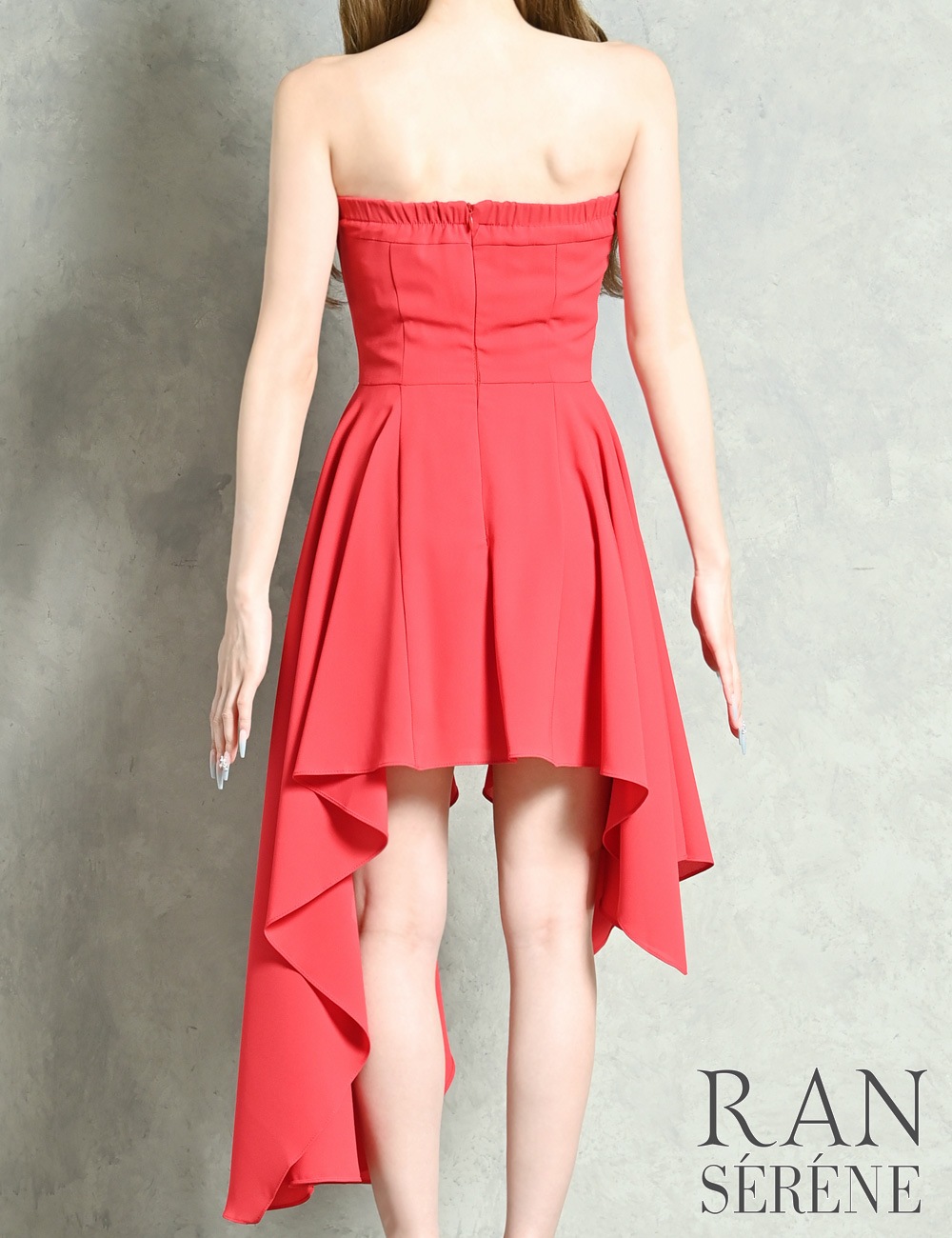 [Sのみ即納][instock]【RAN SERENE】丈長/ミニ/ドレス/ワンピース/レッド/ベア/フレア/アシンメトリー