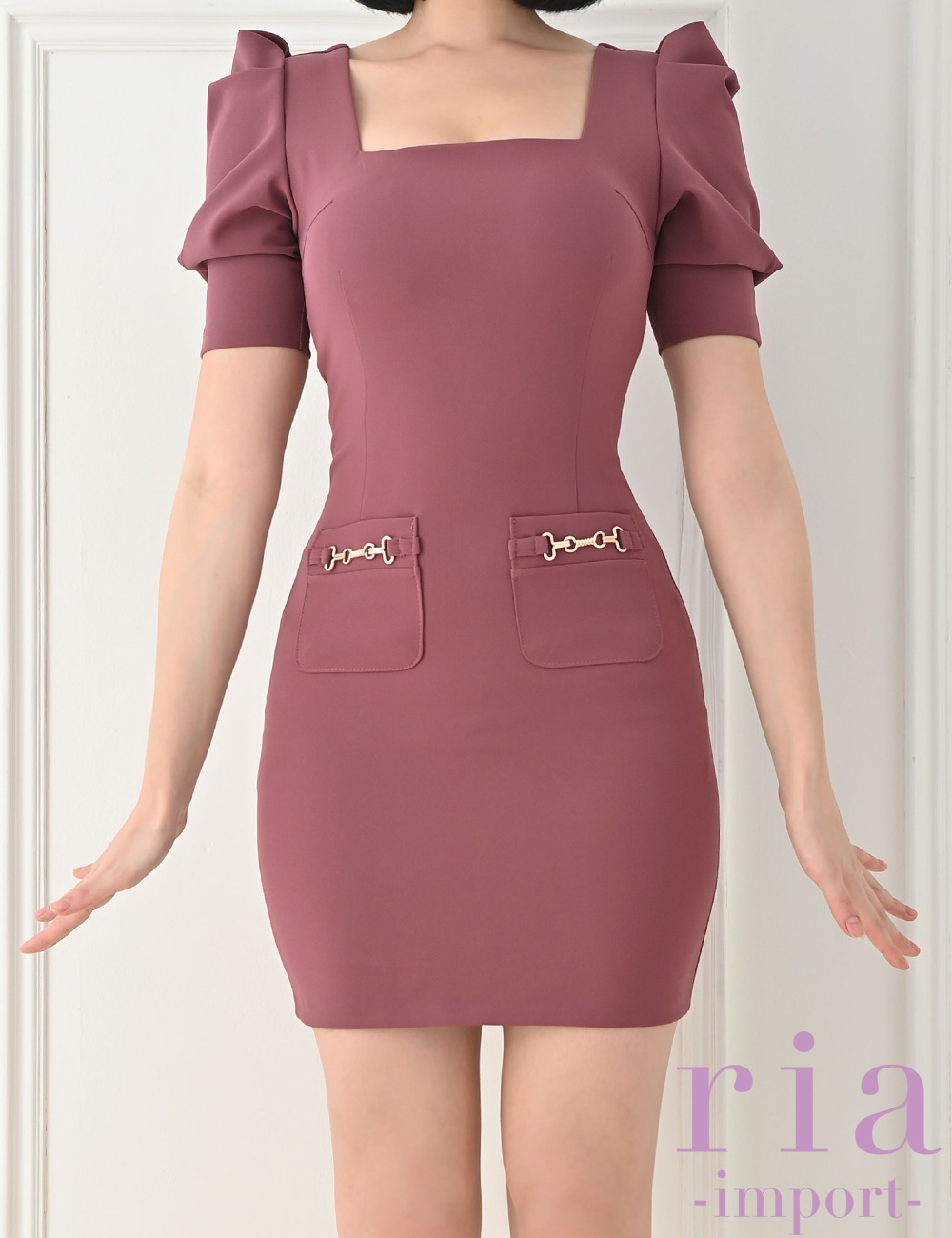 【ria】ミニ/ドレス/ワンピース/ピンク/袖あり/タイト