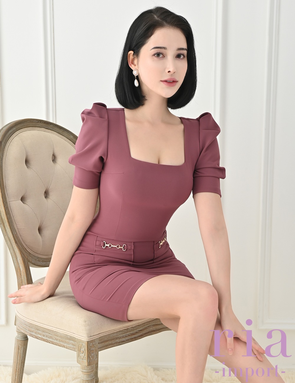 【ria】ミニ/ドレス/ワンピース/ピンク/袖あり/タイト