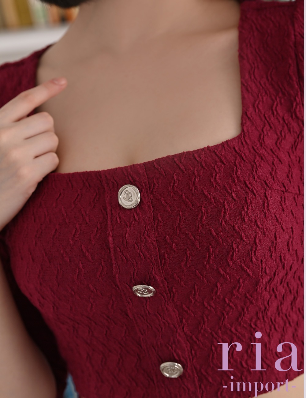 【ria】丈長/ドレス/セットアップ/レッド/ジャガード/袖あり/七分袖/マーメイド/パワショル