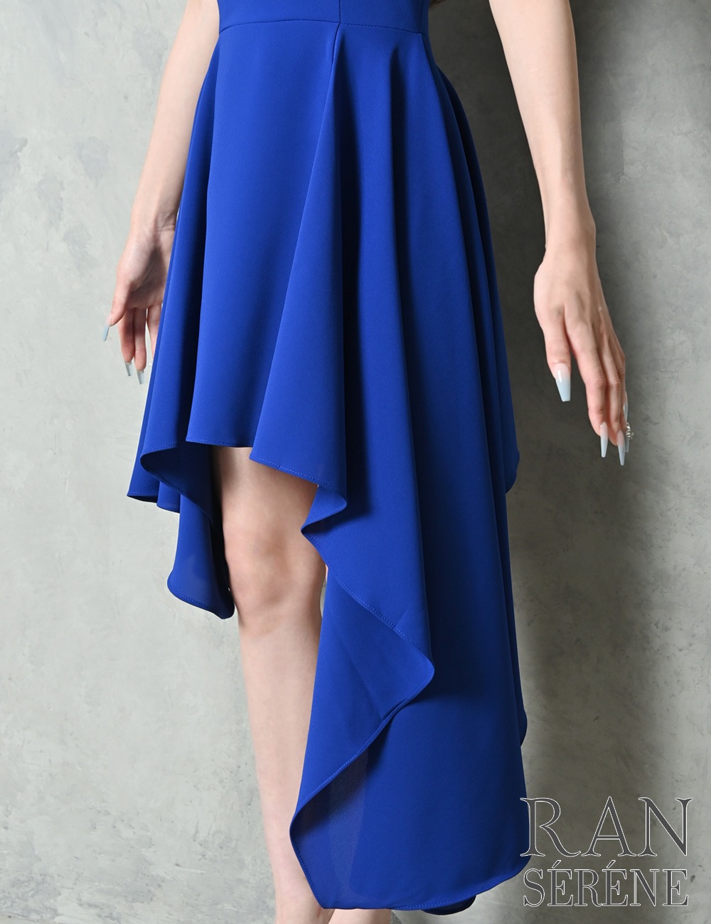 [即納][instock]【RAN SERENE】丈長/ミニ/ドレス/ワンピース/ブルー/ベア/フレア/アシンメトリー