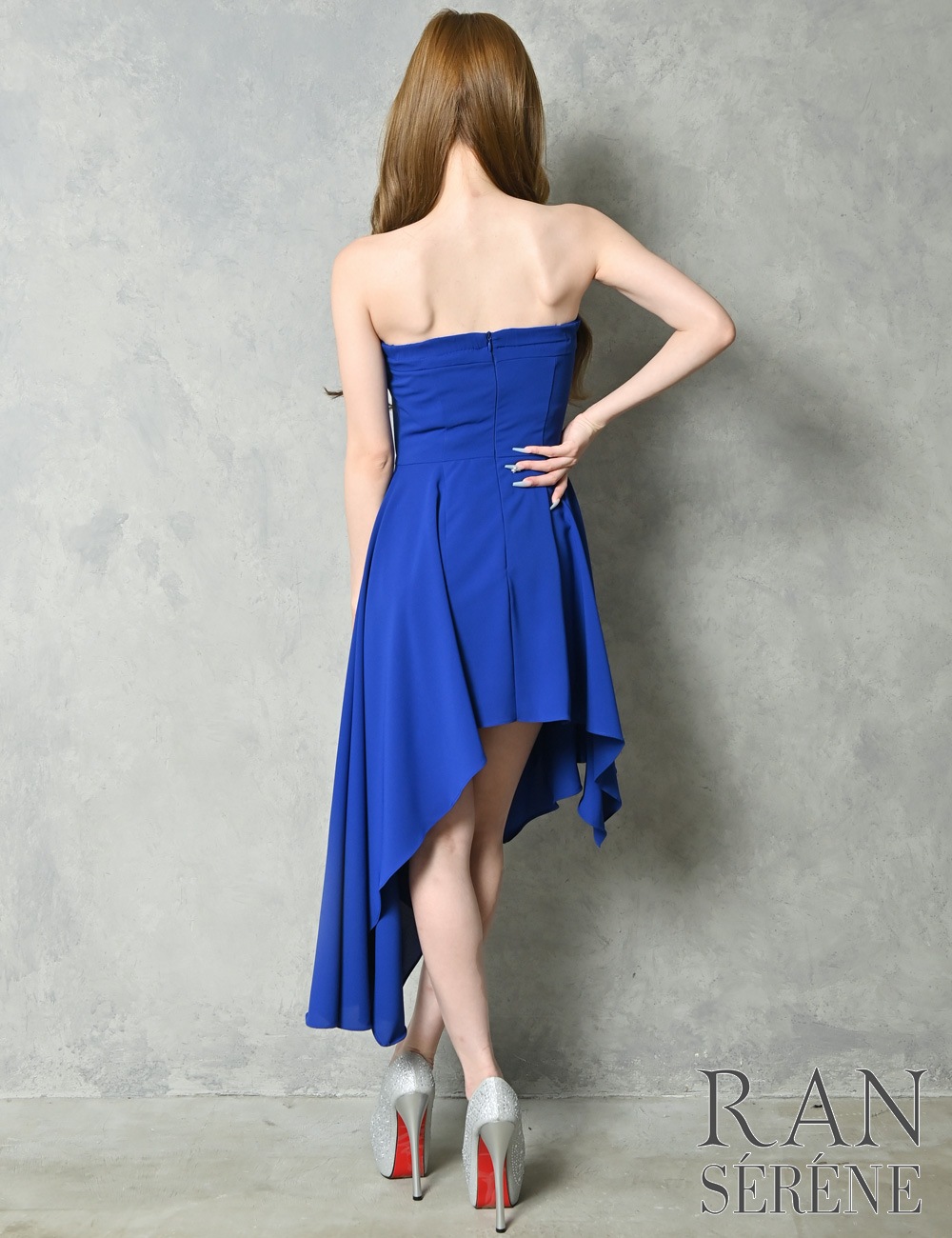 [即納][instock]【RAN SERENE】丈長/ミニ/ドレス/ワンピース/ブルー/ベア/フレア/アシンメトリー