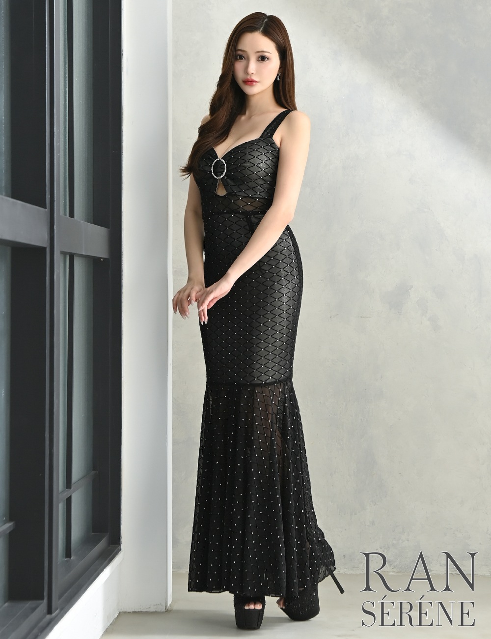 [即納][instock]【RAN SERENE】ロング/ドレス/ワンピース/シルバー/ブラック/マーメイド/カットアウト/スリット