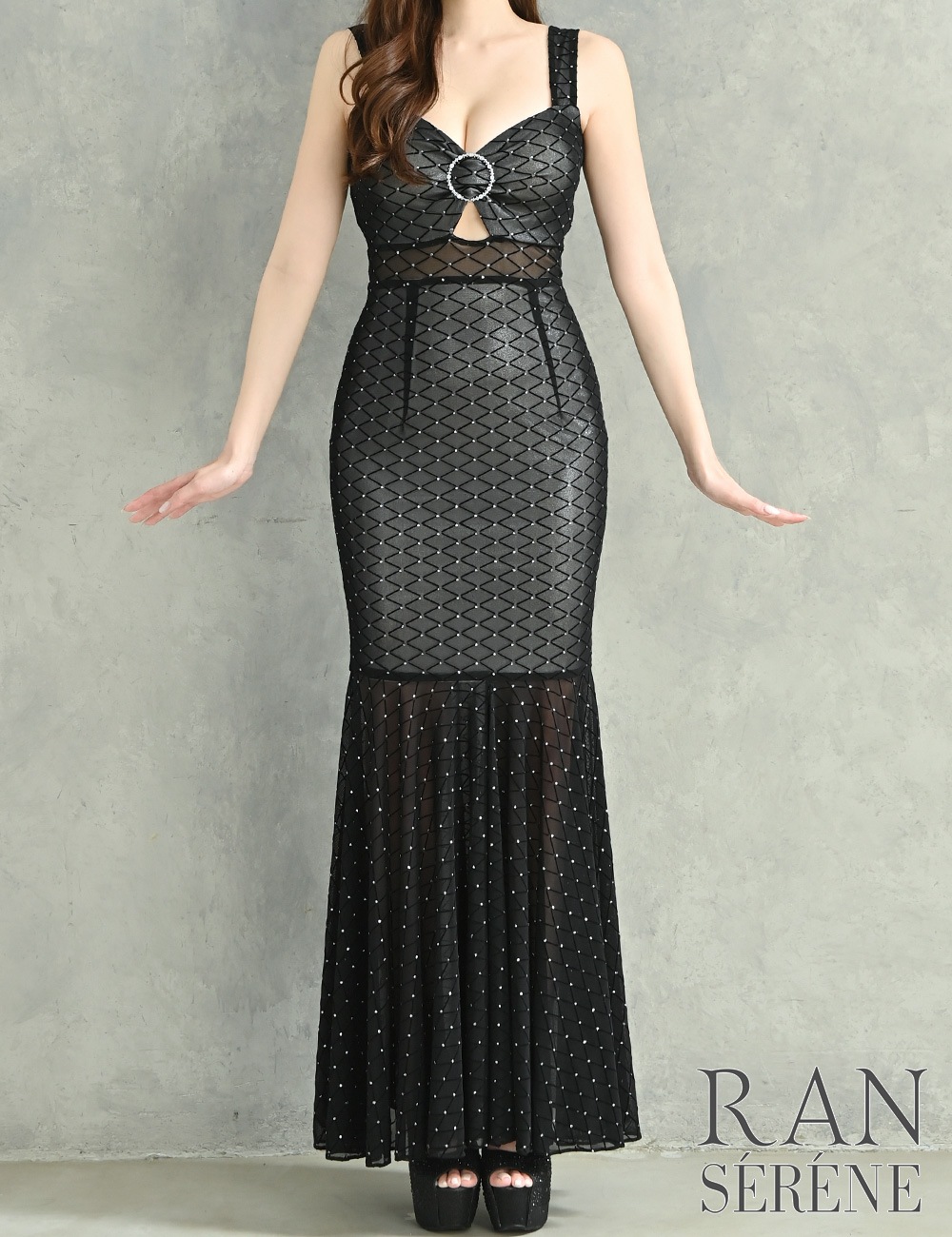 [即納][instock]【RAN SERENE】ロング/ドレス/ワンピース/シルバー/ブラック/マーメイド/カットアウト/スリット