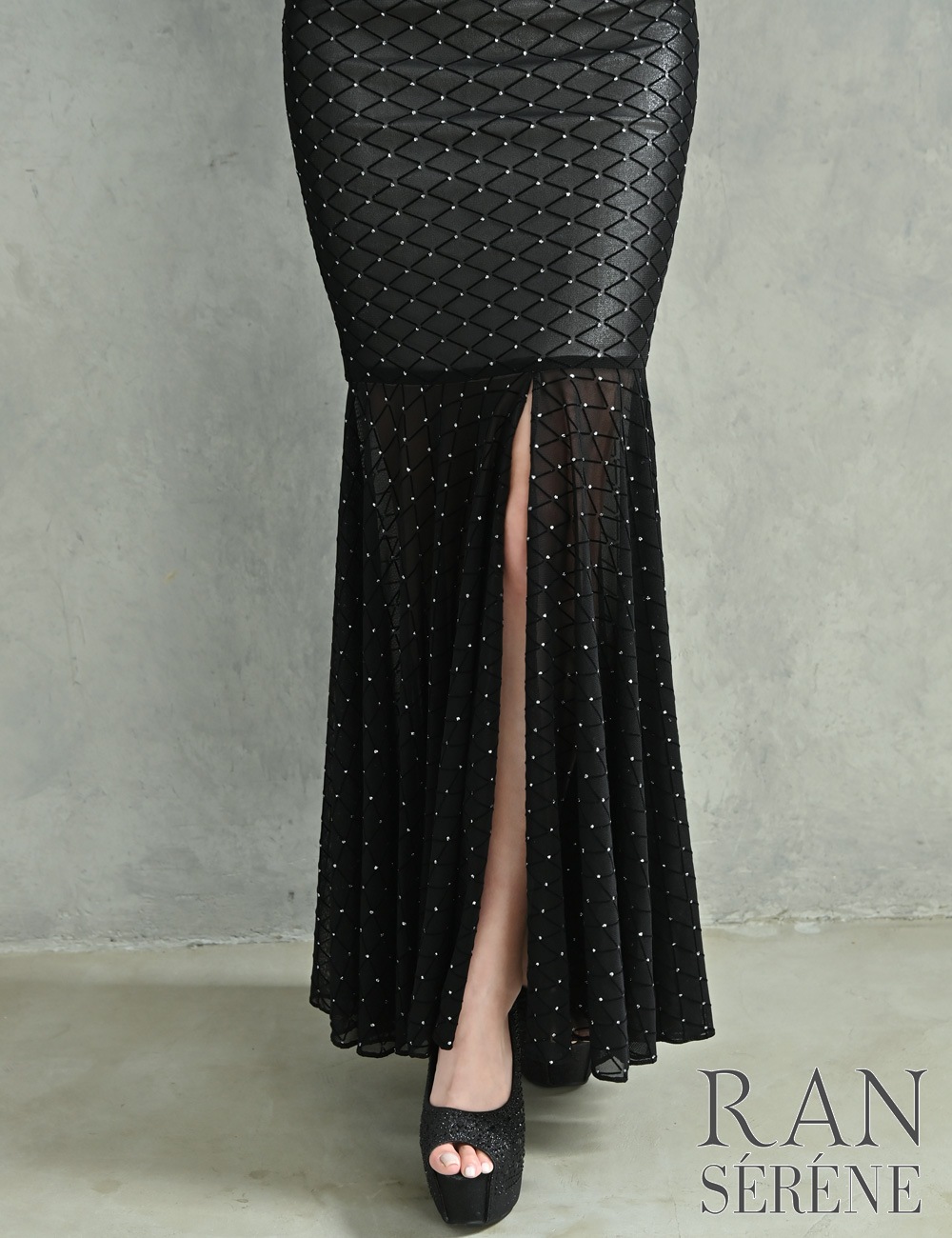 [即納][instock]【RAN SERENE】ロング/ドレス/ワンピース/シルバー/ブラック/マーメイド/カットアウト/スリット