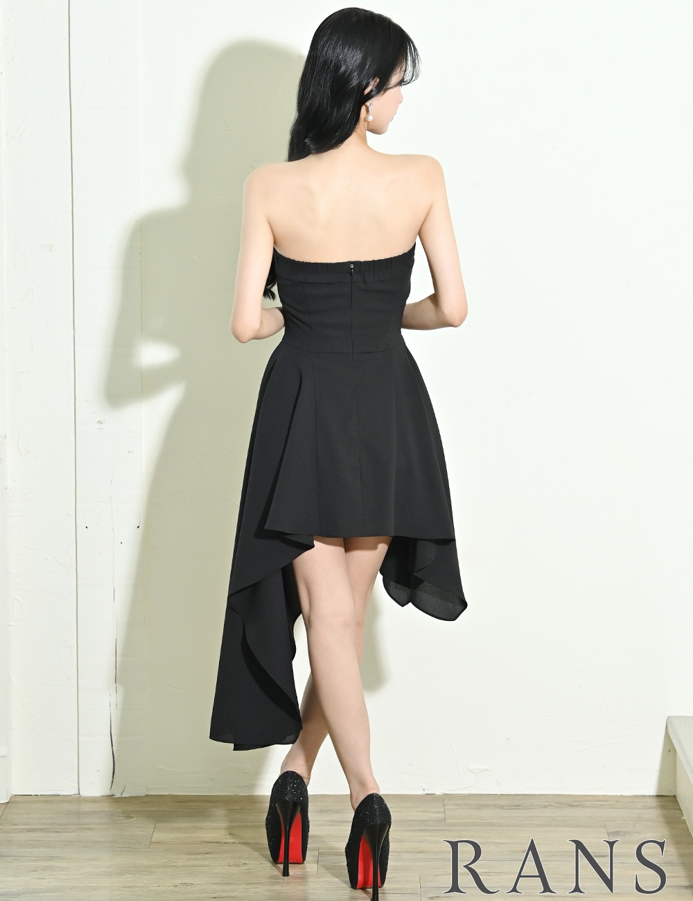 [即納][instock]【RANS】丈長/ミニ/ドレス/ワンピース/ブラック/ベア/フレア/アシンメトリー