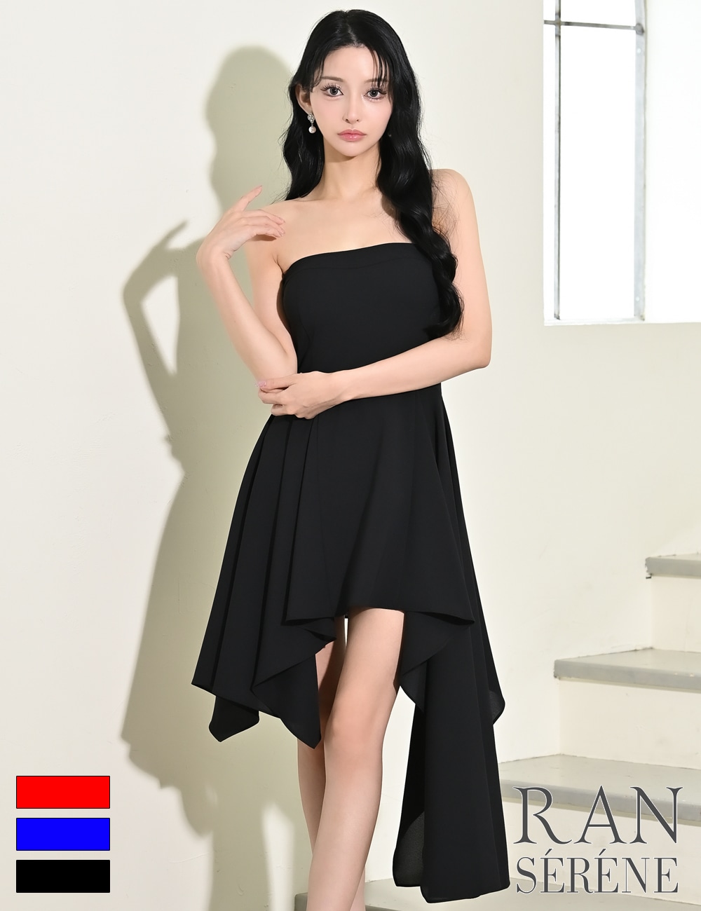 [即納][instock]【RAN SERENE】丈長/ミニ/ドレス/ワンピース/ブラック/ベア/フレア/アシンメトリー