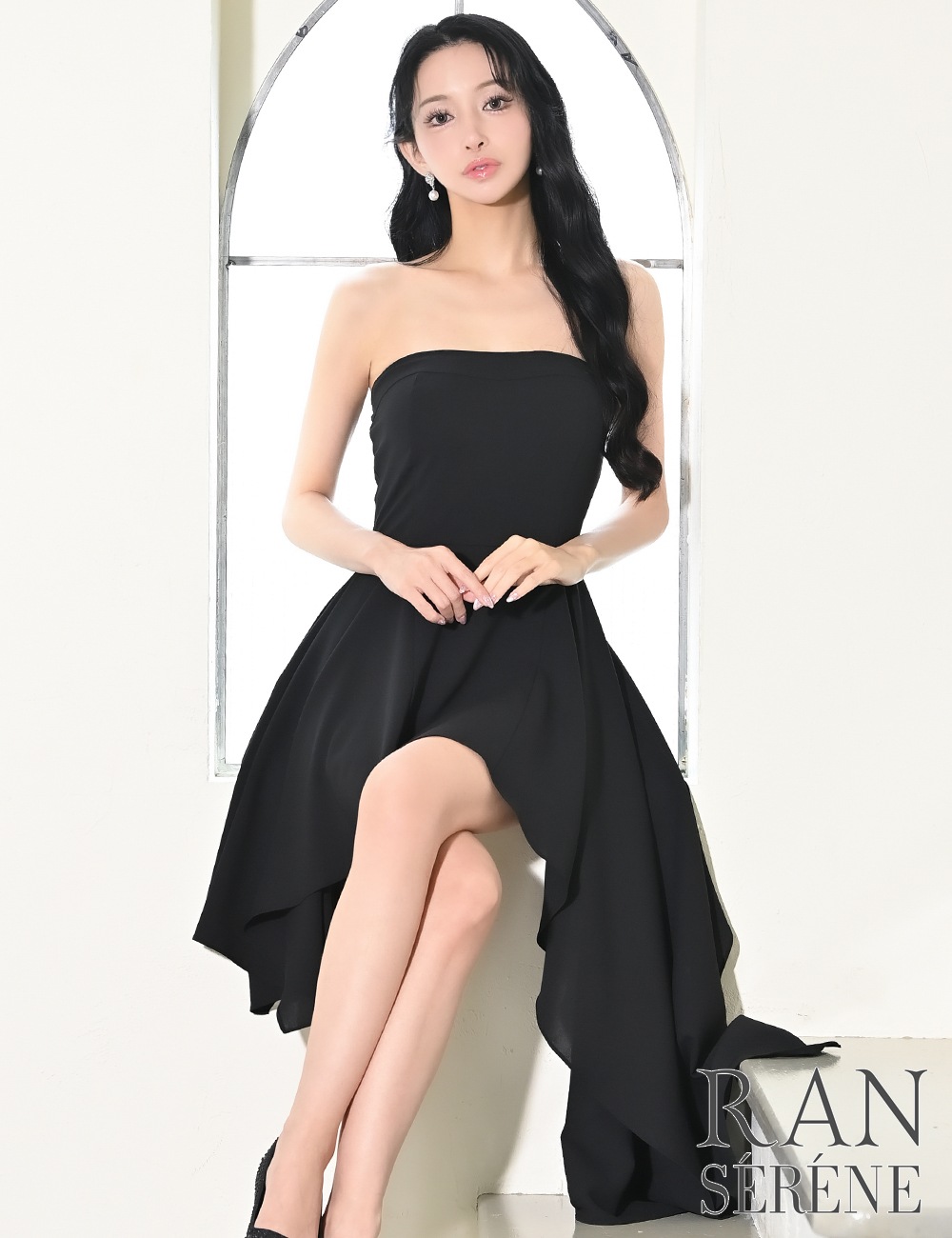[即納][instock]【RAN SERENE】丈長/ミニ/ドレス/ワンピース/ブラック/ベア/フレア/アシンメトリー