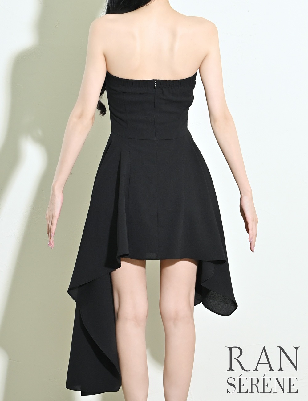 [即納][instock]【RAN SERENE】丈長/ミニ/ドレス/ワンピース/ブラック/ベア/フレア/アシンメトリー