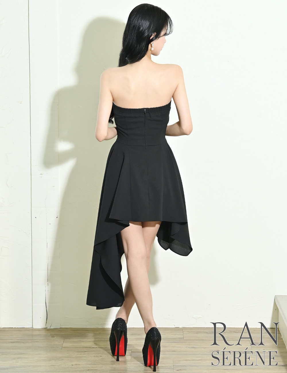 [即納][instock]【RAN SERENE】丈長/ミニ/ドレス/ワンピース/ブラック/ベア/フレア/アシンメトリー