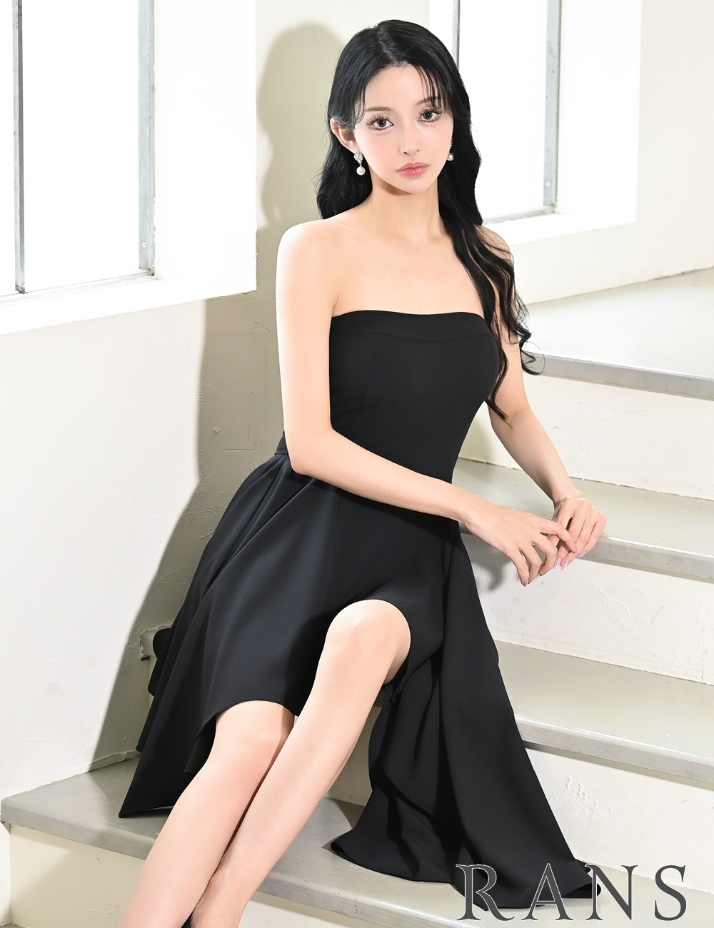 [即納][instock]【RANS】丈長/ミニ/ドレス/ワンピース/ブラック/ベア/フレア/アシンメトリー