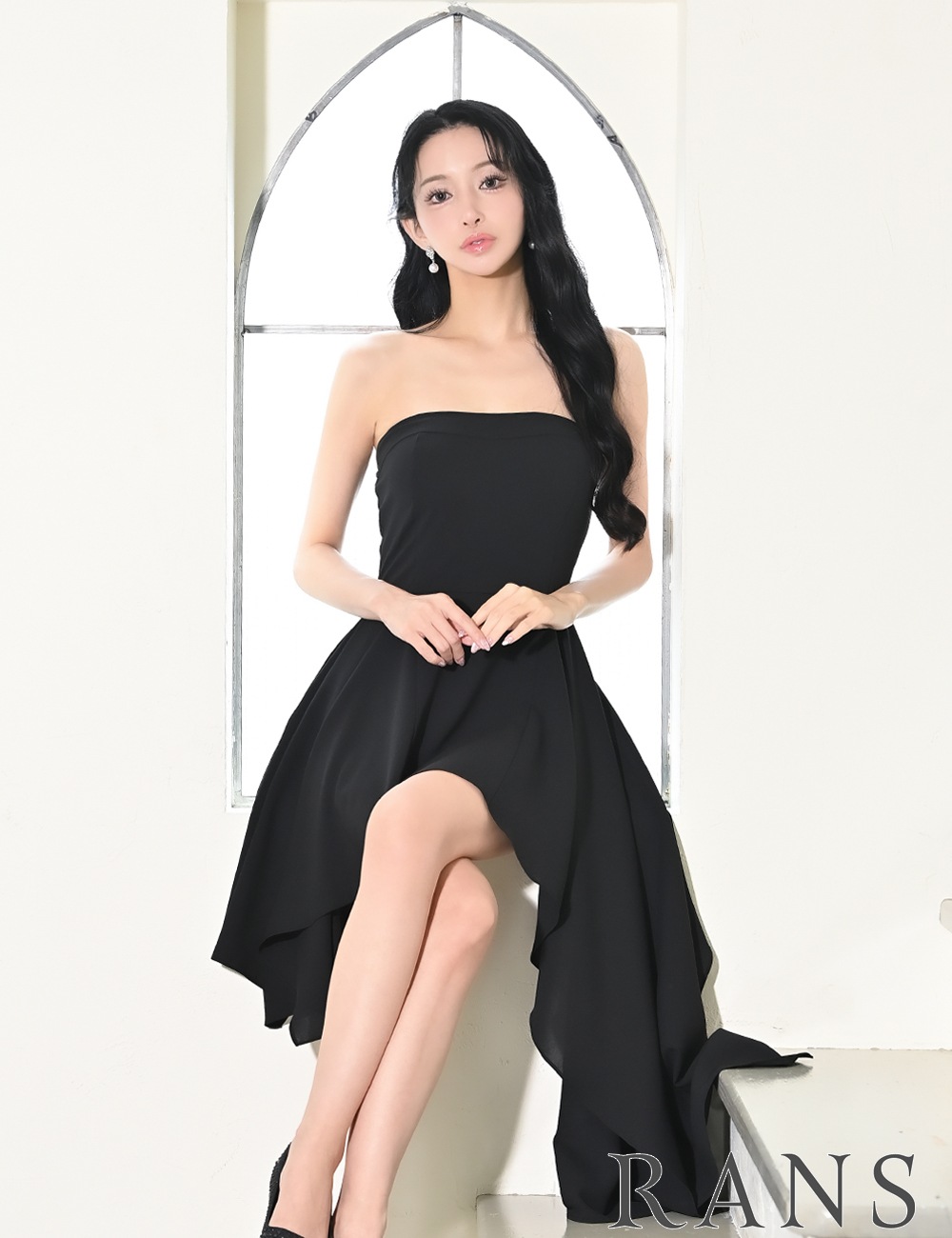 [即納][instock]【RANS】丈長/ミニ/ドレス/ワンピース/ブラック/ベア/フレア/アシンメトリー
