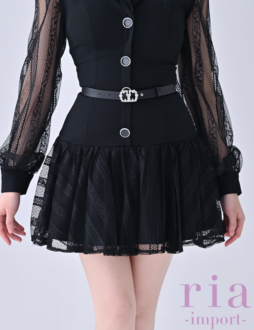 【ria】キャバドレスミニ/ワンピース/ネイビー/袖あり/長袖/フレア/シフォン ria-import | 【キャバドレス公式通販】RANS（ランズ）