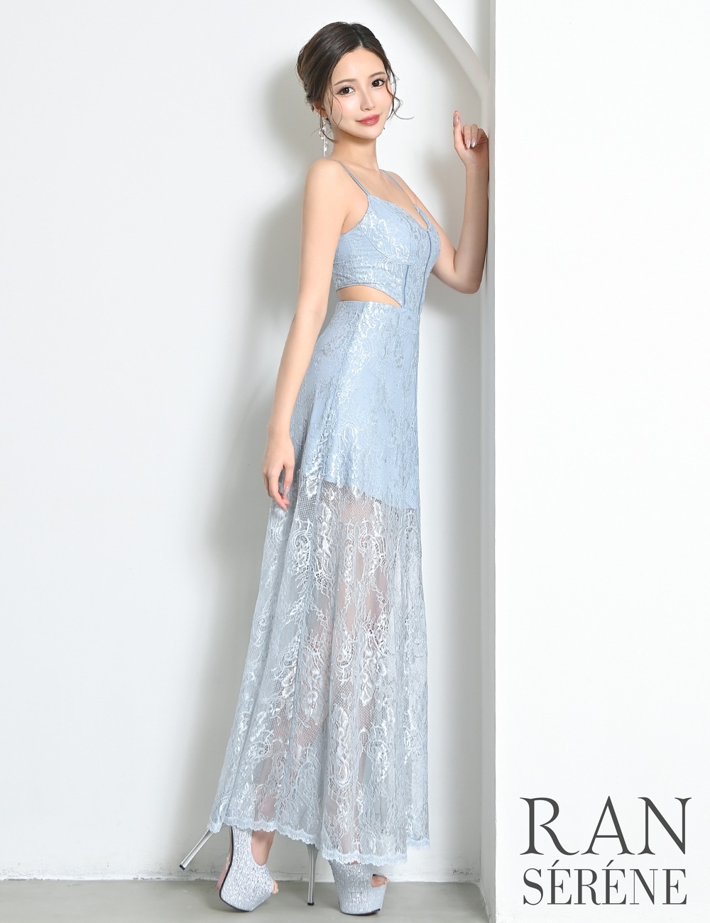 [即納][instock]【RAN SERENE】ロング/ドレス/ワンピース/ブルー/フレア/レース/カットアウト