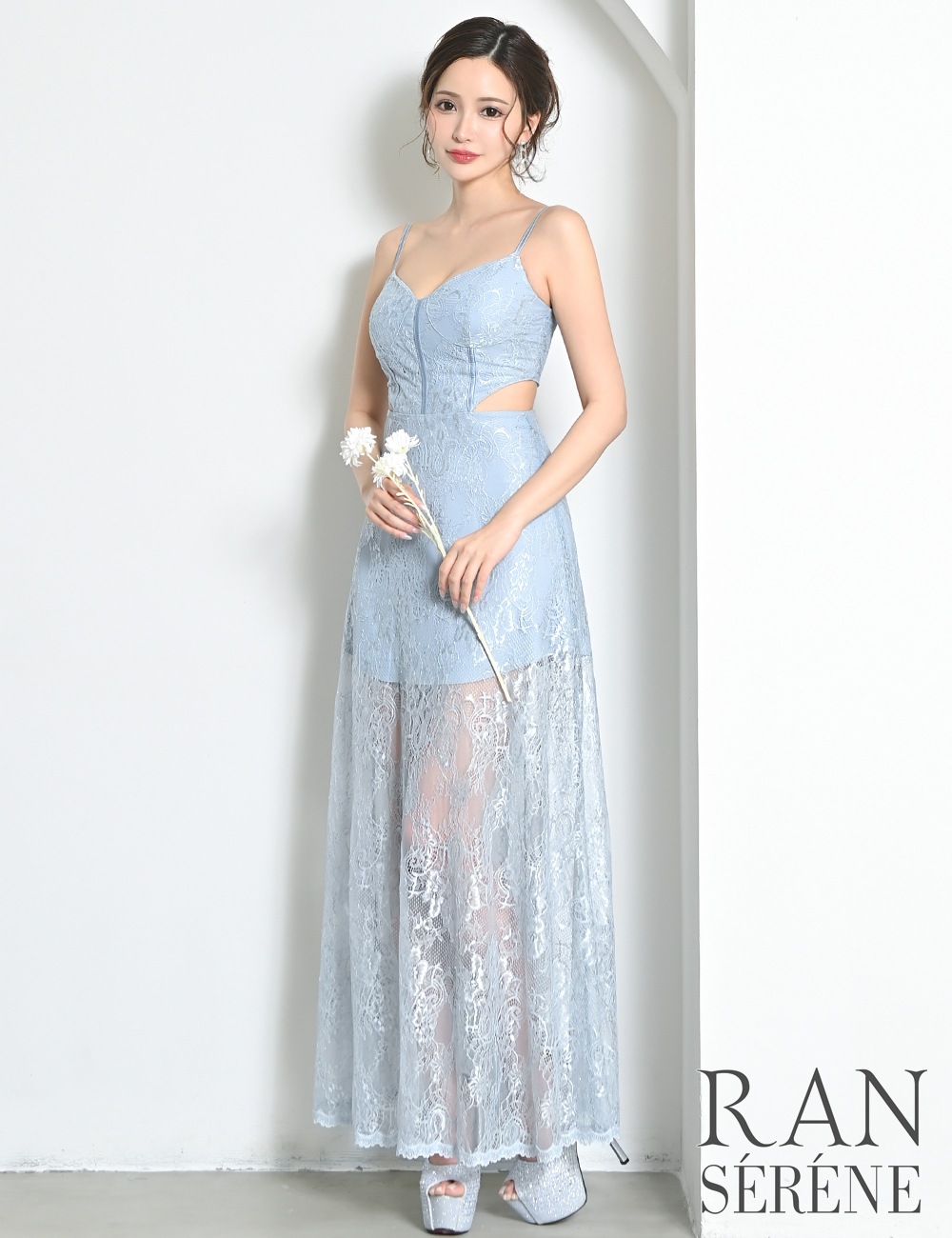 [即納][instock]【RAN SERENE】ロング/ドレス/ワンピース/ブルー/フレア/レース/カットアウト