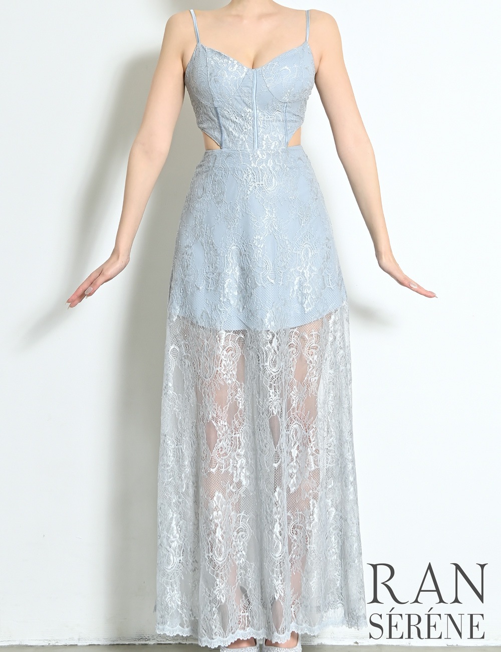 [即納][instock]【RAN SERENE】ロング/ドレス/ワンピース/ブルー/フレア/レース/カットアウト
