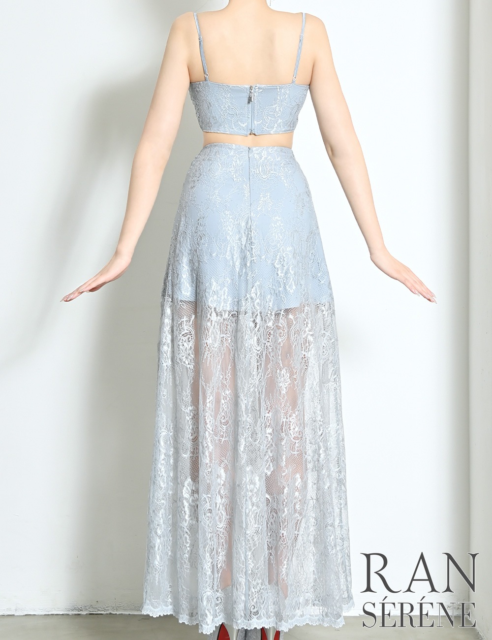 [即納][instock]【RAN SERENE】ロング/ドレス/ワンピース/ブルー/フレア/レース/カットアウト