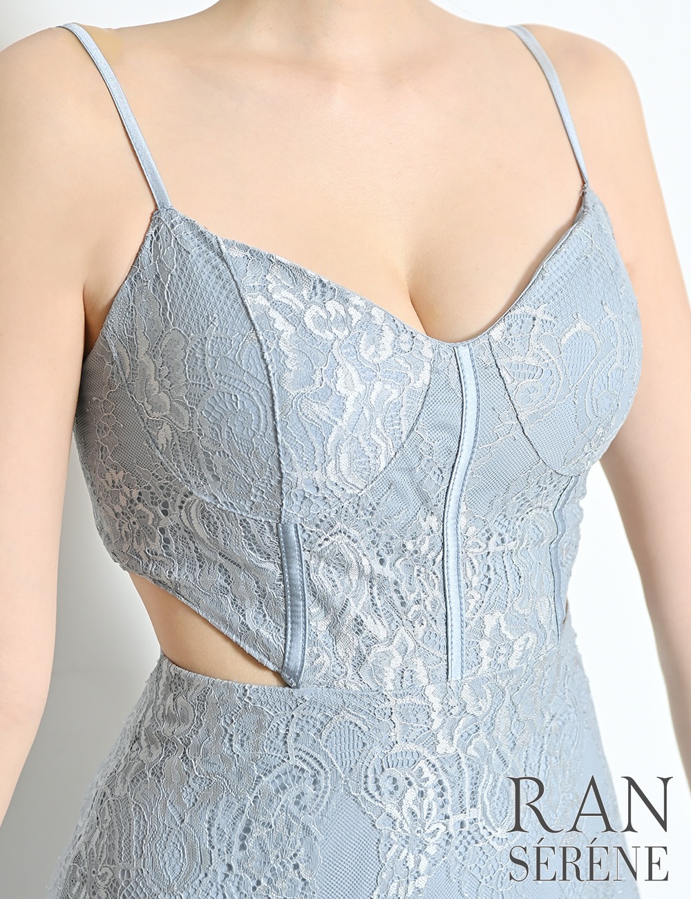 [即納][instock]【RAN SERENE】ロング/ドレス/ワンピース/ブルー/フレア/レース/カットアウト