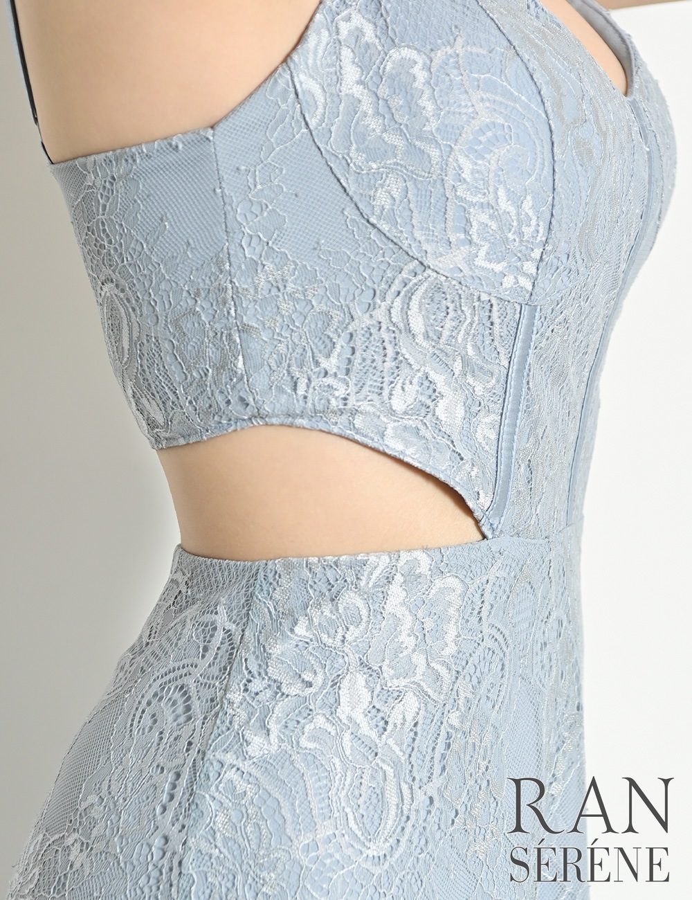 [即納][instock]【RAN SERENE】ロング/ドレス/ワンピース/ブルー/フレア/レース/カットアウト