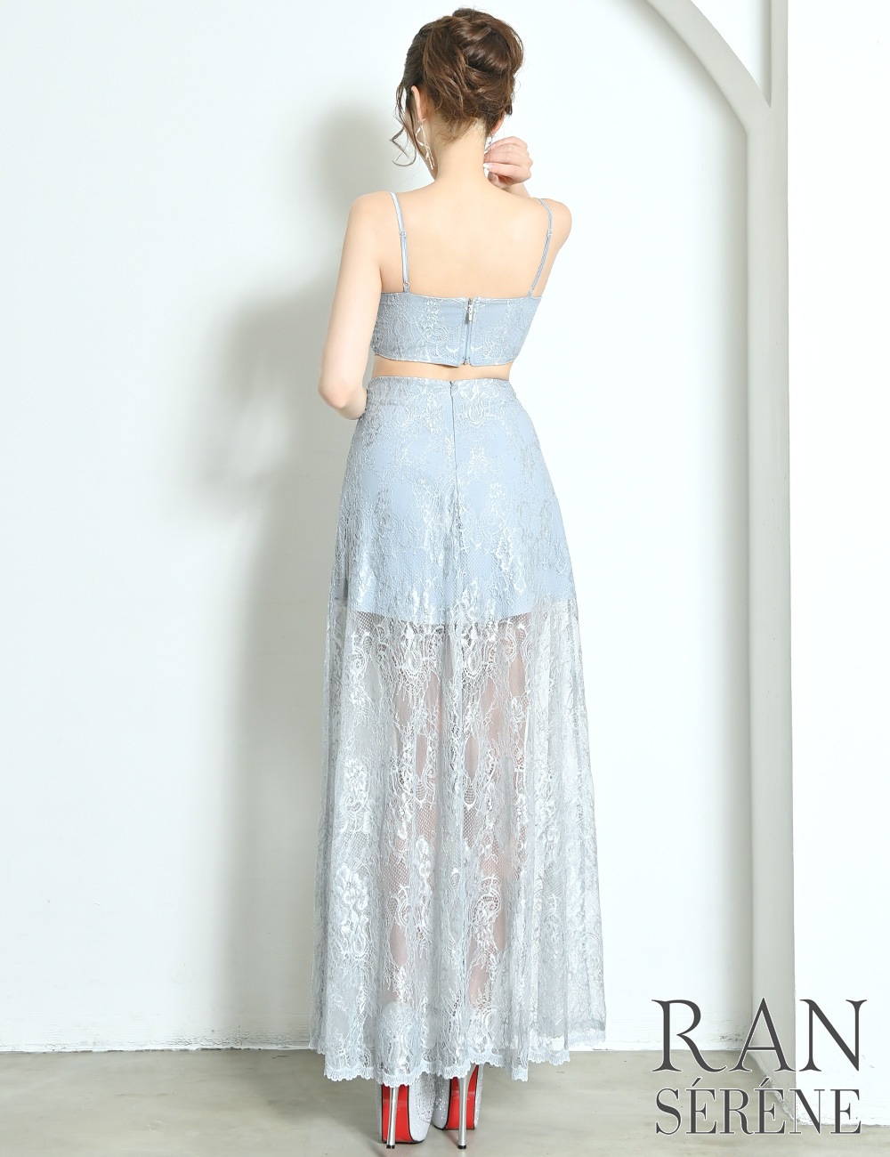 [即納][instock]【RAN SERENE】ロング/ドレス/ワンピース/ブルー/フレア/レース/カットアウト
