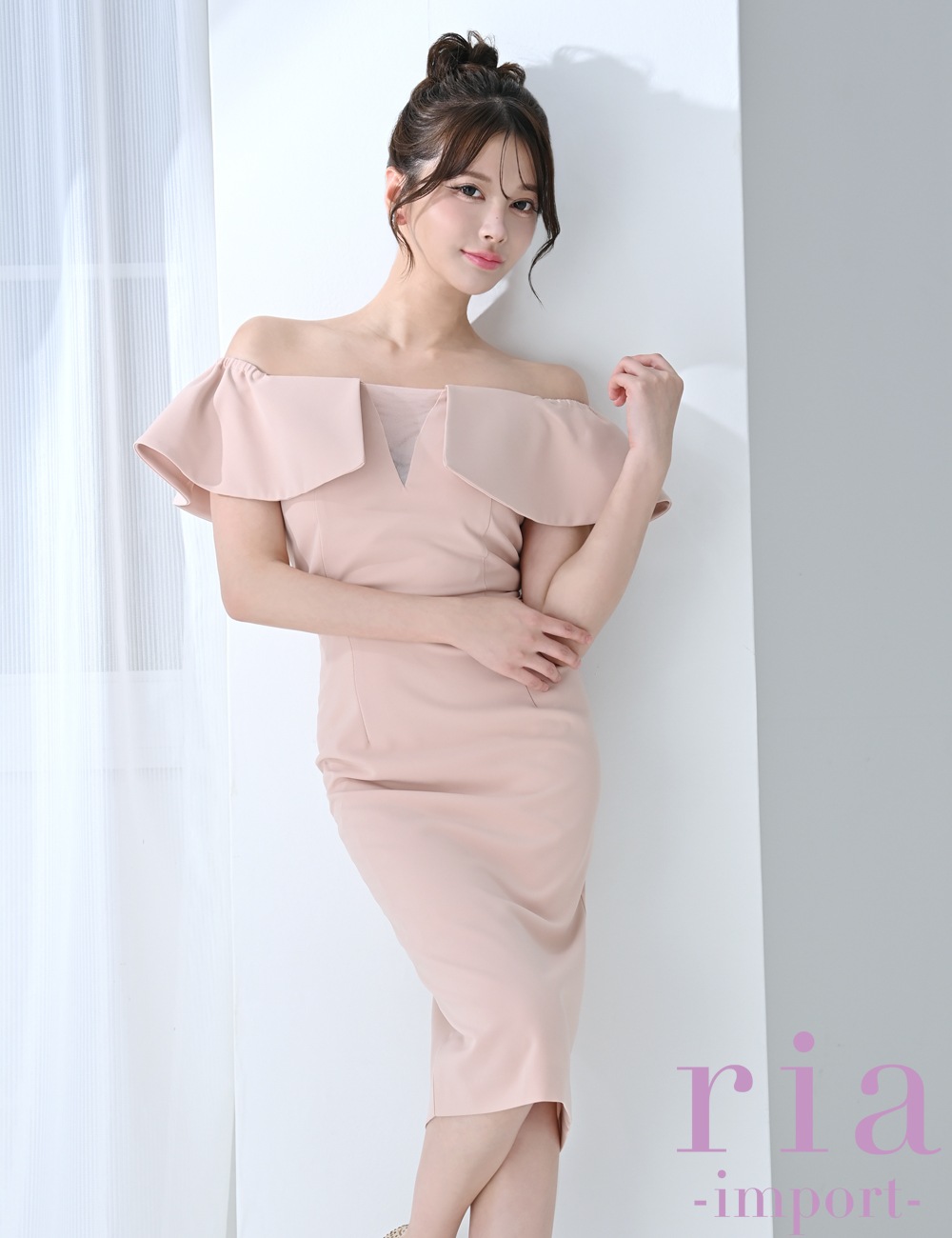 【ria】丈長/ドレス/ワンピース/ベージュ/オフショル/タイト