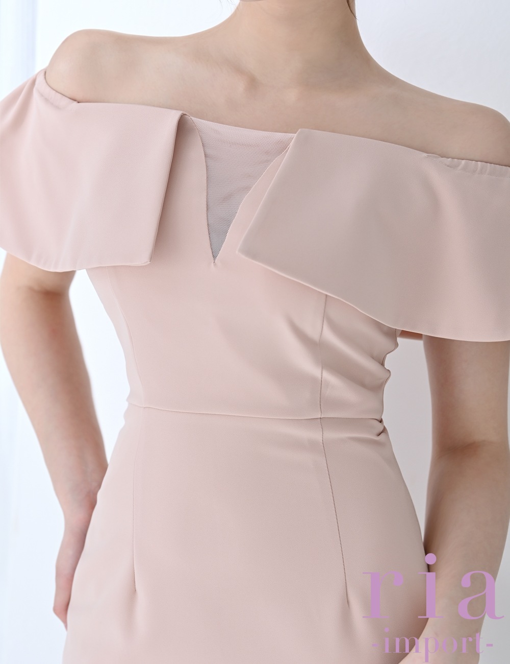 【ria】丈長/ドレス/ワンピース/ベージュ/オフショル/タイト