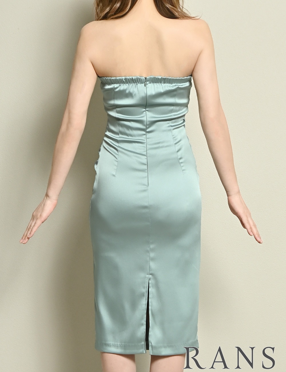 [即納][instock]【RANS】丈長/ドレス/ワンピース/ミント/グリーン/ベア/タイト/サテン/ドレープ
