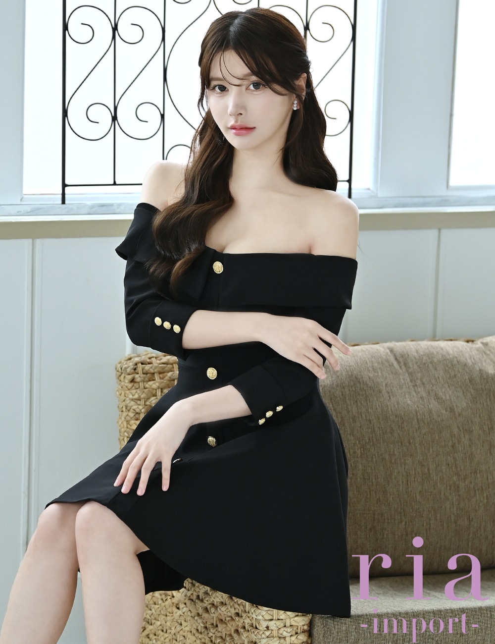 【ria】ミニ/ドレス/ワンピース/ブラック/袖あり/オフショル/フレア