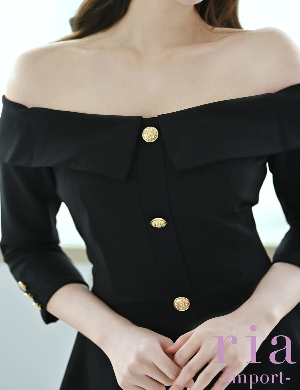 【ria】ミニ/ドレス/ワンピース/ブラック/袖あり/オフショル/フレア