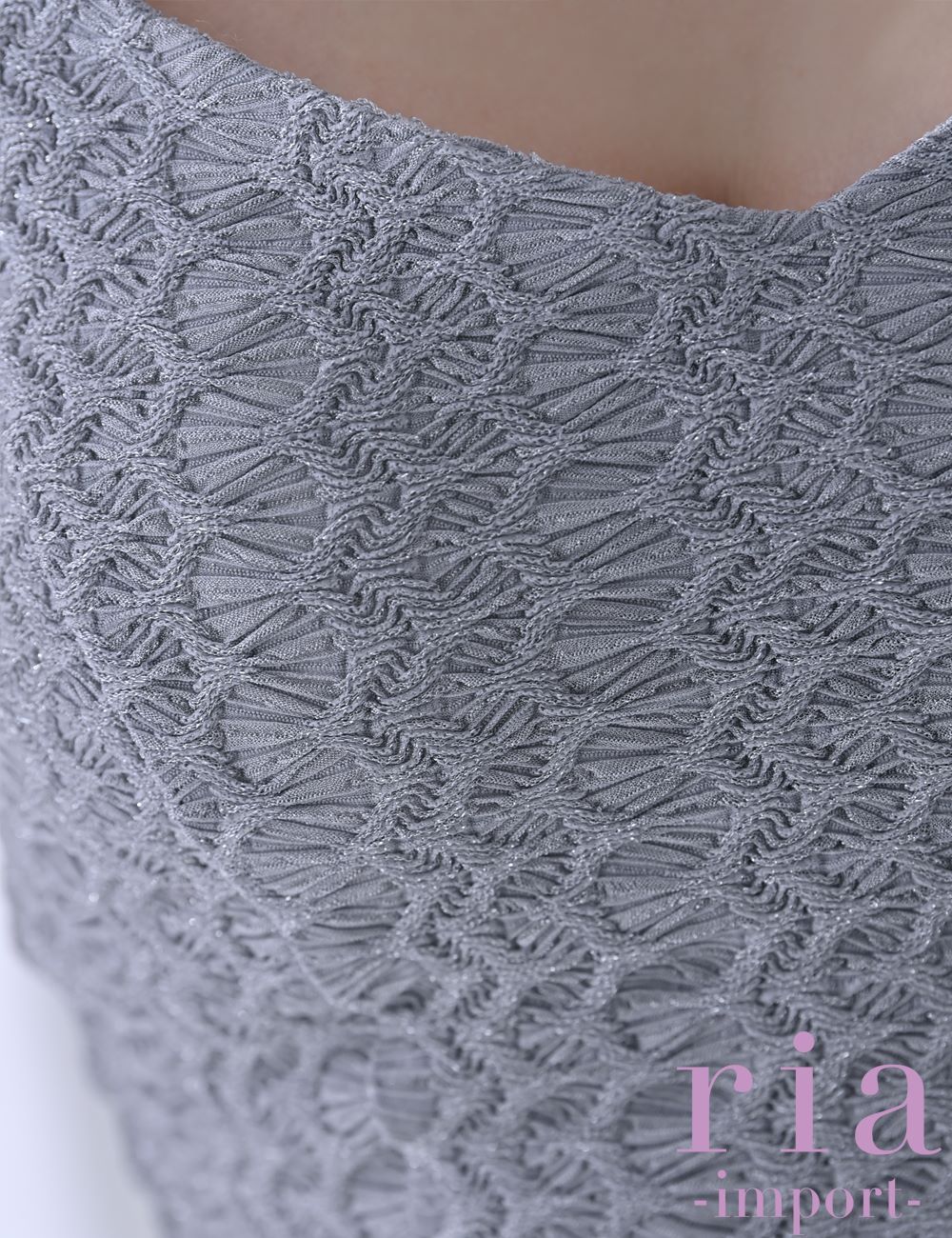 【ria】丈長/ドレス/ワンピース/キャミ/タイト/ジャガード/ブルーグレー/リボン