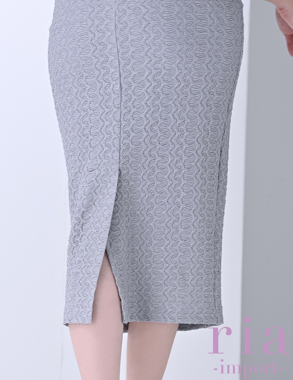 【ria】丈長/ドレス/ワンピース/キャミ/タイト/ジャガード/ブルーグレー/リボン