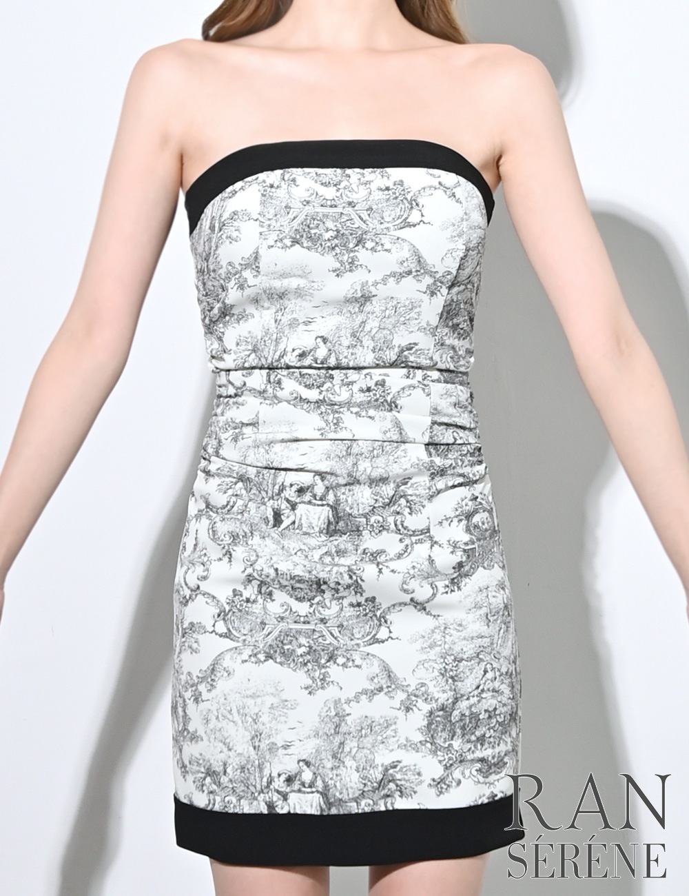 [即納][instock]【RAN SERENE】ミニ/ドレス/ワンピース/ブラック/ベア/タイト/柄/トワルドジュイ