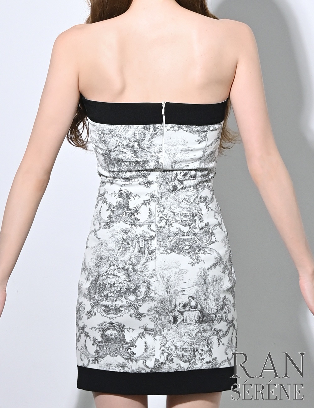 [即納][instock]【RAN SERENE】ミニ/ドレス/ワンピース/ブラック/ベア/タイト/柄/トワルドジュイ